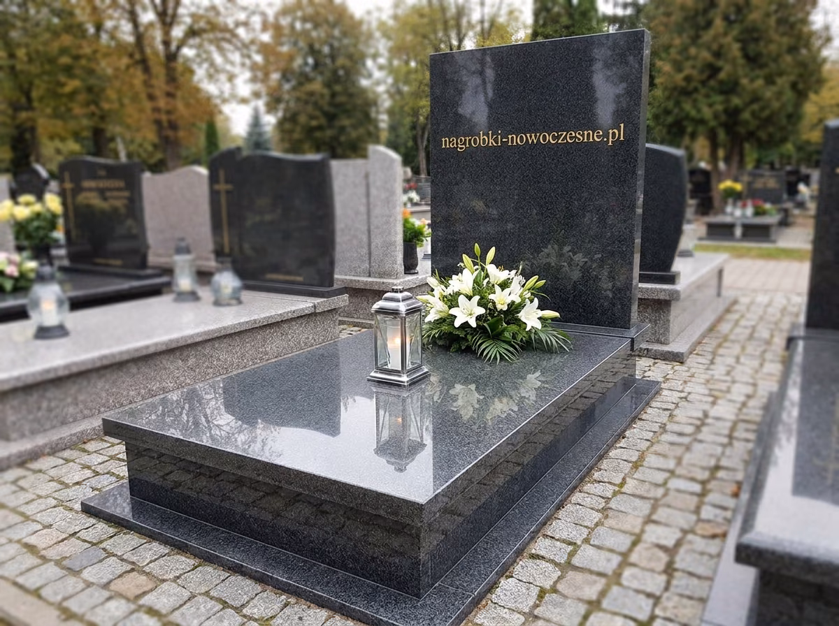 Nowoczesny granitowy nagrobek nagrobki-nowoczesne.pl na cmentarzu